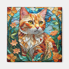 Tabby art stained glass cat colorful modern style マグネット