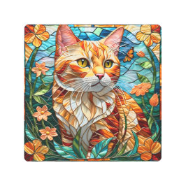Tabby art stained glass cat colorful modern style メタルプリント