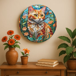 Tabby  art stained glass cat colorful modern style ラージ壁時計