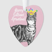 Tabby Catおばあちゃんピンクメリークリスマスデコレーション オーナメント (正面)