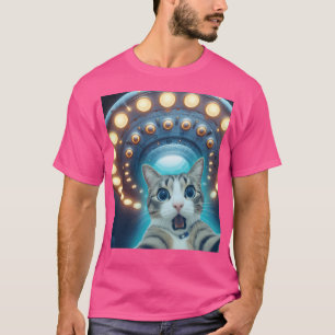 Tabby CatおもしろいセルフィーとUfosエイリアンソー飛んでいるク Tシャツ