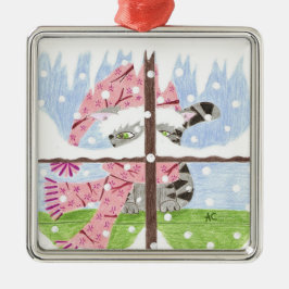 Tabby catが窓の外を見るプレミアムオーナメント メタルオーナメント