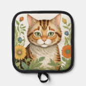 Tabby Catと花 鍋敷き (正面)