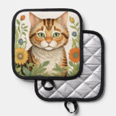 Tabby Catと花 鍋敷き (正面/裏面)