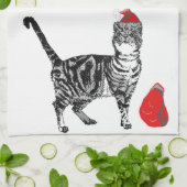 Tabby CatカッコいいChristmas Cat Red White キッチンタオル (折り畳み)