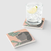 Tabby Catグレー植物2トーン ストーンコースター (横)