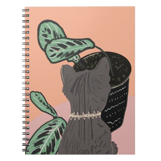 Tabby Catグレー植物2トーン ノートブック (正面)