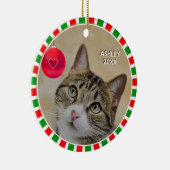 Tabby cat写真と緑の赤い枠 セラミックオーナメント (右)