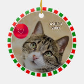 Tabby cat写真と緑の赤い枠 セラミックオーナメント (裏面)