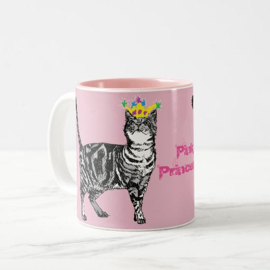 Tabby Cat おもしろい Pinkプリンセス猫ガールズギフトマグ ツートーンマグカップ (正面左)