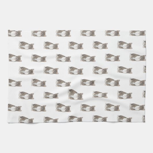 Tabby Cat （グレー） キッチンタオル (横)