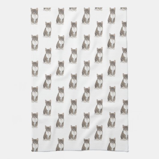 Tabby Cat （グレー） キッチンタオル (縦)