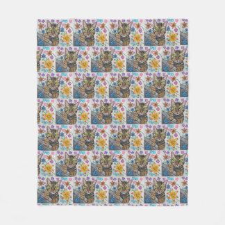Tabby cat and flowers blanket  フリースブランケット