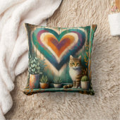 Tabby Cat and Heart Rustic Colorful Art Design クッション (ブランケット)