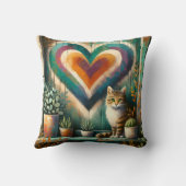 Tabby Cat and Heart Rustic Colorful Art Design クッション (裏面)