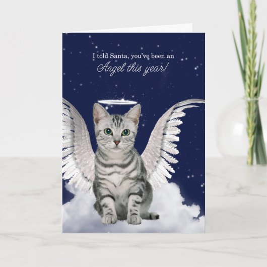 Tabby Cat Angel for Christmas Holiday シーズンカード (正面)
