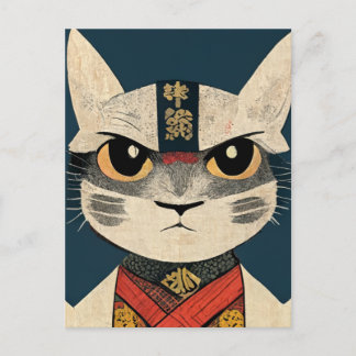Tabby Cat as Nobunaga Oga in Japanese  Wood Wall A ポストカード