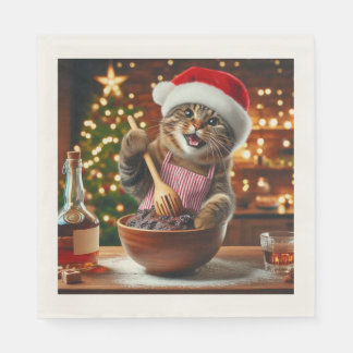 Tabby cat baking boozy christmas pudding  スタンダードランチョンナプキン