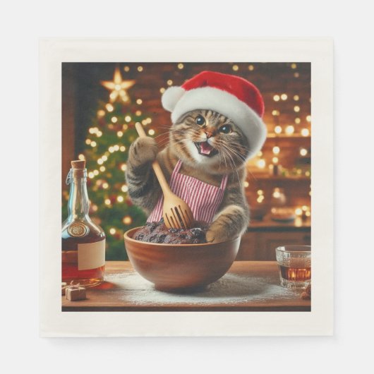 Tabby cat baking boozy christmas pudding  スタンダードランチョンナプキン (正面)