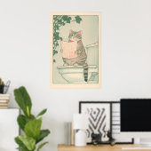 Tabby Cat Bathroom Print Funny Japanese Ukiyo-e ポスター (ホームオフィス)