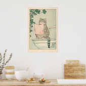 Tabby Cat Bathroom Print Funny Japanese Ukiyo-e ポスター (キッチン)
