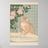 Tabby Cat Bathroom Print Ukiyo-e Japanese Wall Art ポスター (正面)