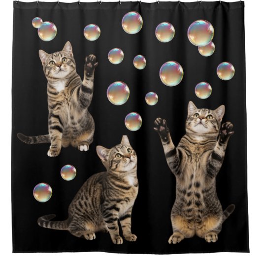 Tabby Cat Bubbles Cat Shower Curtain シャワーカーテン (正面)