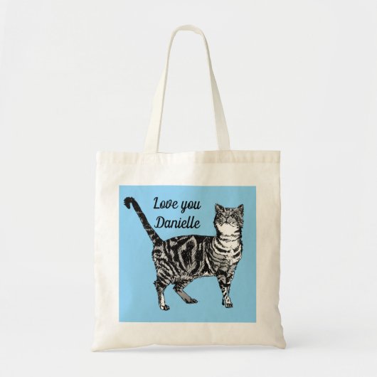 Tabby Cat Cats light Blue Girls name Tote Bag トートバッグ (正面)