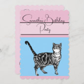 Tabby Cat Cats Pink blue誕生日パーティーへの招待 招待状 (正面/裏面)