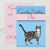Tabby Cat Cats Pink blue誕生日パーティーへの招待 招待状 (正面/裏面)