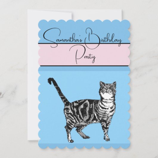 Tabby Cat Cats Pink blue誕生日パーティーへの招待 招待状 (正面)