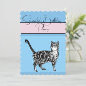 Tabby Cat Cats Pink blue誕生日パーティーへの招待 招待状 (スタンド正面)