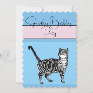 Tabby Cat Cats Pink blue誕生日パーティーへの招待 招待状