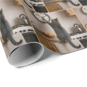 Tabby Cat Changing the Time On a Clock ラッピングペーパー (ロールコーナー)