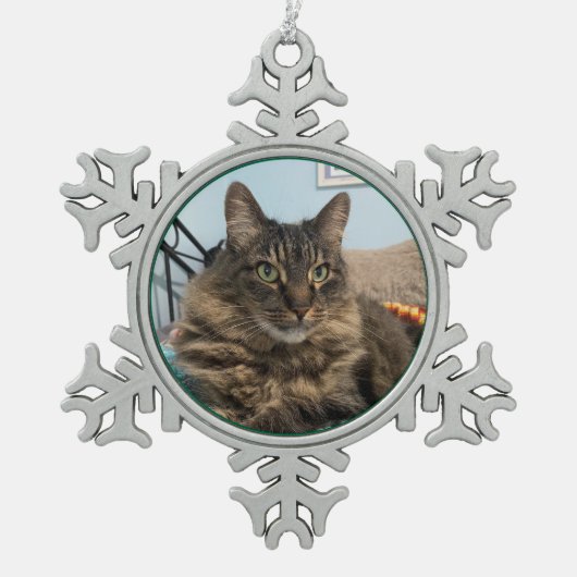 Tabby Cat Christmas Ornament スノーフレークピューターオーナメント (正面)