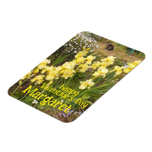 Tabby Cat Cute Yellow Iris Valentines Wifes Name マグネット (左側)