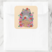 Tabby cat & flowers スクエアシール (バッグ)
