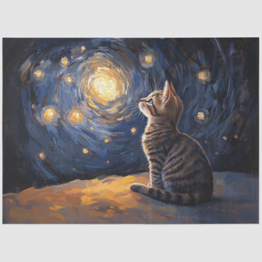 Tabby Cat Gazing at Spiral Starry Sky 薄葉紙 (正面)