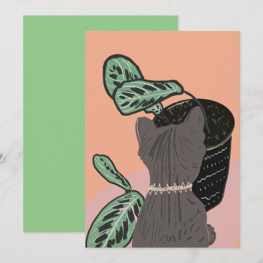 Tabby Cat Gray Plants Thank You (正面/裏面)