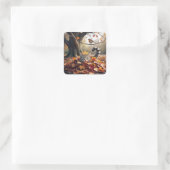 Tabby Cat In a Pile of Autumn Leaves スクエアシール (バッグ)