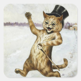 Tabby Cat in a Top Hatイラストレーションby Louis Wain スクエアシール