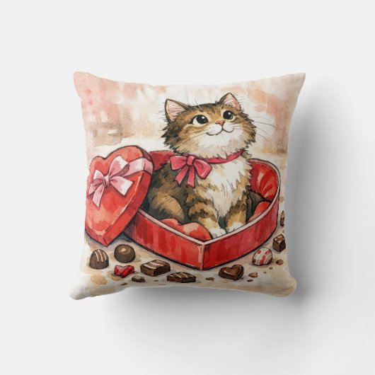 Tabby Cat In a Valentine Heart Candy Box クッション (裏面)