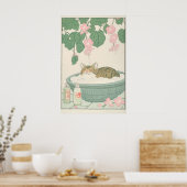 Tabby Cat in Bathtub Art Print Japanese Bathroom ポスター (キッチン)
