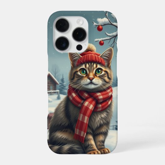 Tabby Cat in Preppy Winter Attire and Hat   iPhoneケース (裏面)