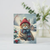 Tabby Cat in Preppy Winter Attire and Hat Winter シーズンポストカード (スタンド正面)