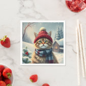 Tabby Cat in Preppy Winter Attire and Hat Winter スタンダードカクテルナプキン (インサイチュ)