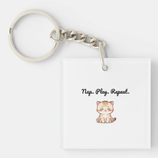 Tabby Cat Keychain – Cozy Cartoon Accessory for Ca キーホルダー (正面)