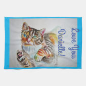 Tabby Cat Love You女性名アートティータオル キッチンタオル (横)