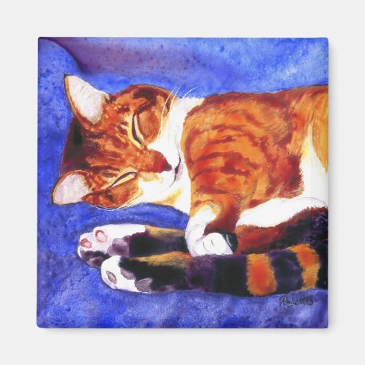 Tabby Cat Magnet - 「昼寝時間」 マグネット (正面)