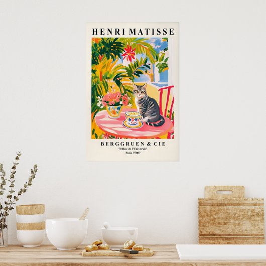 Tabby Cat Matisse Print Funny Espresso Art ポスター (キッチン)